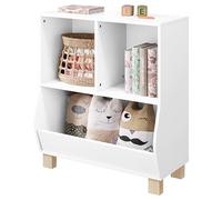 Lestarain Librería Montessori, Estantería Infantil para Libros, Librería para Niños con 3 Compartimientos y Patas de Madera Maciza, Organizador de Juguetes, Blanco, 71,5x34,5x77 cm
