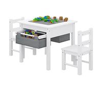 Lestarain Mesa Infantil con 2 Sillas y 2 Cajas de Almacenamiento Extraíbles, Mesa de Juego con Base de Construcción, Blanco+Gris
