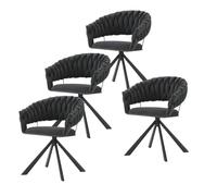 Lestarain Set de 4 Sillas Comedor Giratorias, Sillas de Comedor en Terciopelo, Sillas de Cocina con Respaldo en Forma Trenza, Sillas para Comedor, Cocina o Tocador, Patas de Metal, Gris Oscuro