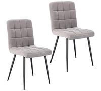 Lestarain Silla de Comedor, Silla Cocina de Terciopelo, Respaldo Acolchado, Base de Metal, para Salon, Comedor, Sala de Belleza y Oficina, Gris Claro