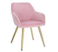 Lestarain Silla de Comedor, Silla Cocina de Terciopelo, Sillon Individual de Respaldo Petalos, Base de Metal, para Comedor Salon Tocador, Estilo Moderno, Rosa