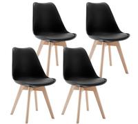 Lestarain Sillas de Comedor Pack 4, Sillas Cocina con Respaldo y Asiento Acolchado, Sillas Comedor PU con Patas de Madera, Sillas Nordicas para Dormitorio y Comedor, Negro, LCNI121002-4