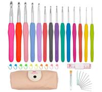 Lestiven 14 Pzs Crochet de Aluminio Coloridas Kit, Ganchillo con Accesorios Ganchillo y Bolsa Portátil 14 Tamaños, Agujas Crochet con TPR Suave Antideslizante Mangos de apto para Principiantes