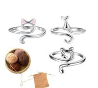 Lesunbak Anillo Tensor De Hilo | 3 Piezas De Lazo De Ganchillo Ajustable, Lindo Anillo con Orejas De Gatito, Anillo De Hilo, Guía De Hilo, para Tejer Principiantes