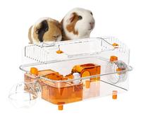 Lesunbak Jaula para hámster, pequeña casa para hámster con accesorios, hábitat decorativo transparente con dispensador y rueda para ocultar conejitos jugando chinchilla descansando durmiendo