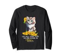 Let All That You Do Sunflower Kitty Versículo bíblico cristiano Manga Larga