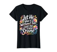 Let He Who Is Without Sin Cast The First Stone - Camiseta gráfica económica, Mujer, Negro, XL