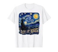 Let it Gogh Funny Vincent Van Gogh Noche Estrellada Camiseta gráfica económica, Hombre, Blanco, M