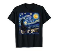 Let it Gogh Funny Vincent Van Gogh Noche Estrellada Camiseta gráfica económica, Hombre, Negro, S