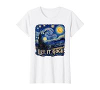 Let it Gogh Funny Vincent Van Gogh Noche Estrellada Camiseta gráfica económica, Mujer, Blanco, XL