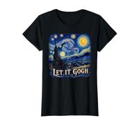 Let it Gogh Funny Vincent Van Gogh Noche Estrellada Camiseta gráfica económica, Mujer, Negro, XL