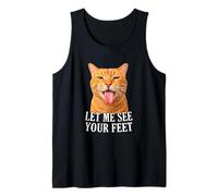 Let Me See Your Feet Funny Orange Cat Meme Tongue out Adult Camiseta sin Mangas