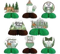 Let the Adventure Begin Baby Shower Decoraciones - 8 piezas Adventure Awaits Baby Shower Honeycomb Centerpieces Woodland Forest Mountain Adventure Travel Wilderness Baby Shower Party Supplies