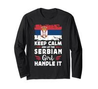 Let The Serbian Girl Handle it Serbia Flag Manga Larga