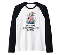 Let The Shenanigans Begin Mardi Gras Flamingo St Patrick's Camiseta Manga Raglan
