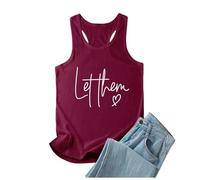 Let Them Self Love - Camiseta sin mangas de verano para mujer, sin mangas, casual, espalda cruzada, básica, a la moda, para salir, cuello redondo, primavera 2026, a la moda, linda, Y2K, Vino, L