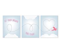 Let Your Dreams Take Flight Print in Blue, Pink Plane, Wall Art Prints, Typography, Nursery Decor, Kid's Wall Art Print, Kid's Room Decor, Género Neutro, Motivación, guardería decoración, Baby Girl