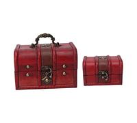 LetCart 2Pcs Wooden Treasure Chest Vintage Jewelry Box Retro Style Decorative Storage Box for Jewelry Rings Tokens Photos Gift Laminated Wood Board 15cm 12cm