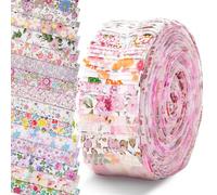 LetCart 40 Piezas De Tela De AlgodóN Patchwork, 100 cm X 6,5 cm Jalea Rollo De Tela De AlgodóN, Telas Patchwork de Algodón Patrón de Flores Telas Decorativas Costura Retales Tela (Estilo 3)