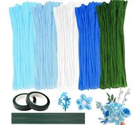 LetCart 500 Piezas Limpia Pipas Coloridos, Alambre de Chenillas, Limpiadores de Pipas, con Tallos de Flores, Estambres, Rollo de Papel de Embalaje etc, Pipe Cleaners Set para DIY Decoración (Azul)