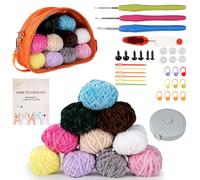 LetCart Juego de 36 agujas de ganchillo para principiantes, 10 colores de hilo de chenilla, agujas de tejer, 3 ganchillos, accesorios de ganchillo, útil juego de crochet para principiantes, niños
