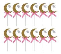 LetCart Kuchen Topper Goldener Mond Stern Dekoration Glitzer Cupcake Deko Hochzeit Geburtstag Party Zubehör 12 Stück Papier 12.6cm