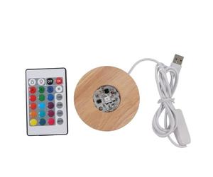 LetCart LED Light Base Wooden Display Stand Elegant Sturdy Durable Remote Control Colorful Lights for Crystal Art Glass Jewelry 3D Statues 8cm Diameter Oak Wood USB Powered