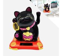 LetCart Maneki Neko Gato Chino, Gato de la Suerte Chino Alimentado por Energía Solar, Figuras De Gato De La Suerte, Decoración Asiática para el hogar, Tienda, Restaurante, Coche (Negro)