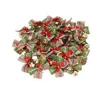 LetCart Mini Bowknot Bells Christmas Bow with Bells Durable Metal Ornaments For Christmas Tree Decorations Home Party Office Red Green 50 Pieces