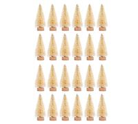 LetCart Mini Christmas Tree Artificial Pine Tree Set with Wooden Base 24PCS Small Christmas Decorations For Winter Scenes Mini Gardens and Themed Parties 2.4 Inch Tabletop Display (Beige)