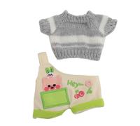 LetCart Plushie Doll Clothes Piggy Pattern Soft Comfortable Outfit Coat Pants Set For 20cm Plush Dolls Cotton Fabric Material Top And Pants (Grey White)