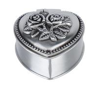 LetCart Vintage Alloy Jewelry Box with 3D Embossed Rose Design Scratch Proof Velvet Interior for Earrings Rings Storage Organizer Gift Wedding Anniversary Birthday Holiday (Heart)