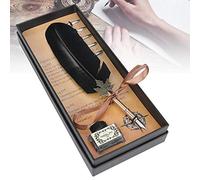 LetCart Vintage Quill Pen Set Retro Metal Tube Stainless Steel Nibs Dip Ink Writing Feather Pen for Calligraphy Practice Student Gift Stationery Box White Black Dark Green Brown Red (Black)