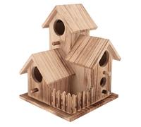 LetCart Wooden Bird House with Roofs Countryside Small Bird Nesting Cottage Feeder for Indoor Outdoor Courtyard Patio Paulownia Wood 15.7 x 15.7 x 20cm