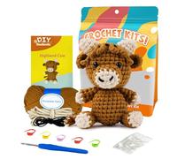 LetCartMaker Kit de ganchillo para principiantes, kit de ganchillo de vaca de las tierras altas, juego de iniciación de ganchillo con tutoriales en video paso a paso, regalo de cumpleaños para niños y