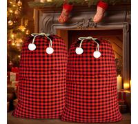 letesult 2 bolsas de regalo de Navidad extragrandes de 35 x 55 pulgadas, sacos de Papá Noel jumbo a cuadros de búfalo, bolsas de Navidad con cordón, bolsa de almacenamiento pesada de Papá Noel para