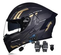 Letetexi Casco Moto Modular Bluetooth Incorporado ECE Aprobado con Doble Visera Anti Niebla Cascos Moto Integral Flip Up Guantes y Mascarilla Reducción de Ruido para Hombre y Mujer S~XXL