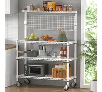 Leteuke Estante para hornear con almacenamiento y ruedas, estantes de cocina de 42 pulgadas, estante de almacenamiento resistente de 4 niveles con 20 ganchos en S, carrito de cocina comercial de metal