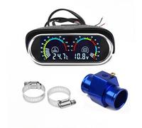 Letgoing Kit de medidor de temperatura del agua para coche, medidor digital de temperatura del agua, 10-120 °C, voltímetro CC 9-36 V, aluminio, tubo de conexión de temperatura del agua, sensor de