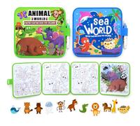 Lethra 2 libros de pintura al agua sin desorden, libros reutilizables para colorear al agua con bolígrafos de agua, kit de dibujo de agua mágico para niños y niñas (animal + mundo submarino)