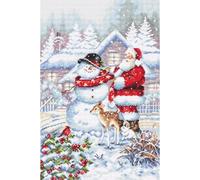 Letistitch Kamaca - Kit de punto de cruz (33 x 22 cm), diseño de muñeco de nieve y Papá Noel