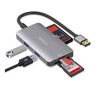 LETLEX Hub lector de tarjetas multitarjeta todo en uno con conector USB A 3.0 macho - Puertos USB 3.0 con lectores de tarjetas SD CF TF - Hub lector de tarjetas de 480 Mbps - Puertos USB súper rápidos