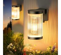 LETMY Luces solares para valla de jardín al aire libre, paquete de 2 luces solares superbrillantes para exteriores con filamento LED de tungsteno, luces de jardín impermeables alimentadas por energía