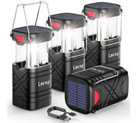 LETMY Paquete de 4 faroles de camping, linternas LED recargables, linterna solar con pilas para huracanes con 3 formas de alimentación y cable USB para emergencias, corte de energía, suministros para
