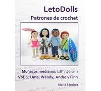 LetoDolls Patrones de crochet Muñecos medianos (18" / 46 cm) Vol. 1: Uma, Wendy, Andre y Finn