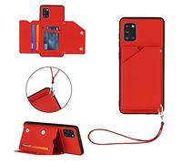 Leton-IT Funda para Samsung Galaxy A31 Cuero Carcasa Samsung Galaxy A31 Libro con Tapa Flip Antigolpes Cartera PU Piel Soporte Plegable Ranuras Tarjetas Magnético Acollador Cover Rojo