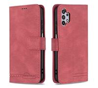 Leton-IT Funda Samsung Galaxy A32 5g Piel Libro con Tarjetero Carcasa para Samsung Galaxy A32 5g Cuero PU Magnético Funda Tapa Flip con Silicona Bumper Case Rojo