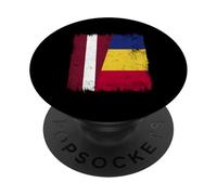 Letonia Rumania Media Bandera Letona Rumania Herencia PopSockets PopGrip Adhesivo