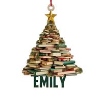 Letra 2D Plana Libro decoración de Navidad, árbol de Haya, de Libro pequeño, Regalo Nerd, decoración de árbol de Navidad para Interior y Exterior -Decoración de árbol de Navidad