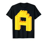 Letra A Alfabeto Monograma Inicial ABC Building Ladrillos Camiseta